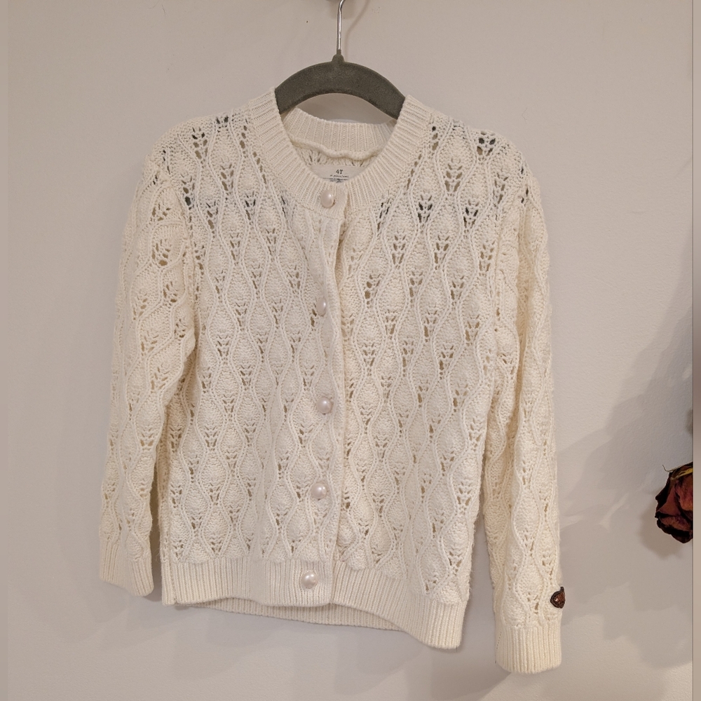 ROOTS - 4T Cream Knit Cardigan Sweater